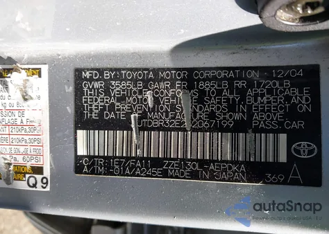 2005 Toyota Corolla Ce/Le from USA, damaged, VIN JTDBR32E252067199